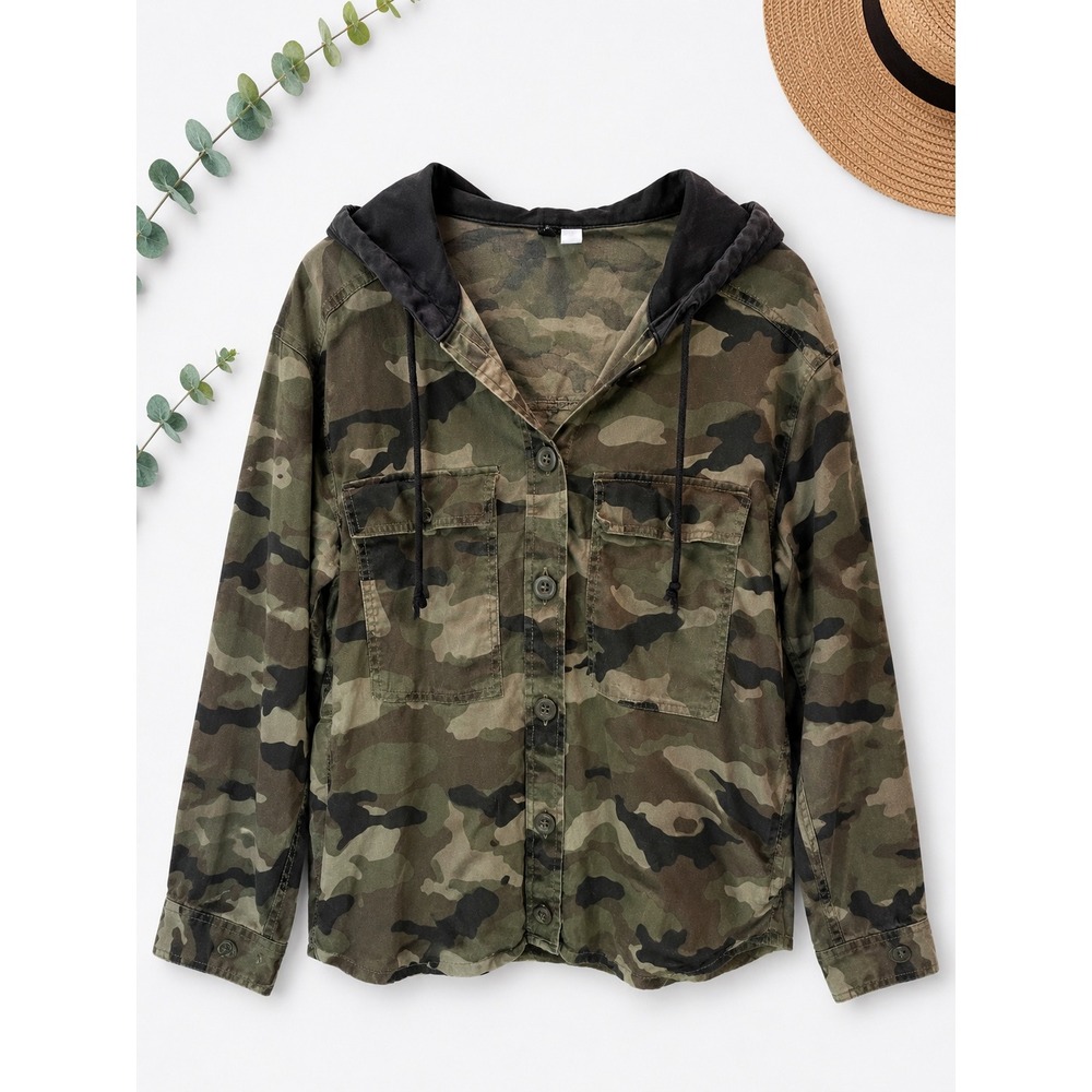H&M Divided Camo Hooded Shacket Womens Medium Green Camouflage‎ Utility Jacket